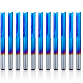 10pcs 1/8" 2-Flute Straight CNC Router Bits End Mill, 1/8” Shank Nano Blue Coating Milling Cutter for Engraving Machine Wood Plastics PVC Drilling
