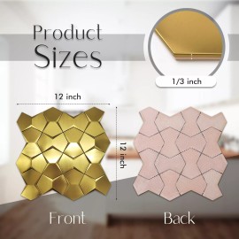 BLUJELLYFISH Gold Backsplash Tile 3D Metallic Long Hexagon Wall Panels (Pack of 5)