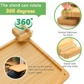 Smatdecis Couch Arm Tray Table Sofa Arm Clip, Armrest Tray Table Suitable for Home Drinks/Fast Food/Fruit Etc, Large Size Multi-Function Brown(360° Rotating Stand B)