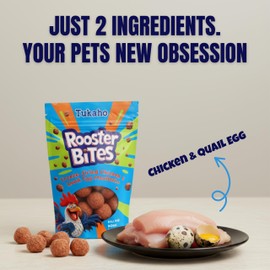 TUKAHO Rooster Bites Chicken Quail Egg Dog & Cat Treats – Only 2 Ingredient Freeze Dried Training Treats - High Protein, All Natural, Made in USA - Picky Eater Approved