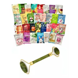 Yinzhuang Kit 10 Mascarillas Faciales Hidratantes + Rodillo De Jade