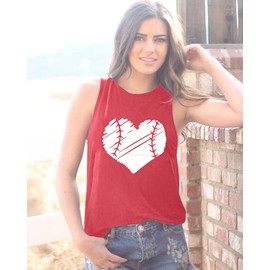 TAOHONG Baseball Tank Top Women Heart Print Baseball Tanks Cute Workout Graphic Casual Summer Sleeveless Shirt Vest Top Red