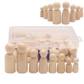 50 Pack Unfinished Wooden Peg Dolls & Figures - Assorted Shapes & Sizes for DIY Art Craft, Painting & Home Decor