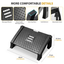 Foot Rest Footrest Under Desk,Adjustable Office Stool Ergonomic with 6 Height Position and Roller Massage, ABS Thickened - Easy to Clean, Anti-Slip and Silent for Home Office