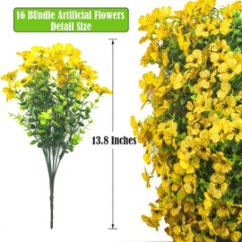 Grunyia Artificial Fake Flowers for Outdoor Spring Decoration, 16 Bundles Faux Silk Colorful Daisy UV Resistant Realistic for Outside Porch Patio Home Yard Garden Planters Pots Window Box (Yellow)