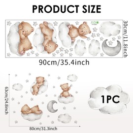 Wall Sticker Teddy Bear Wall Sticker Teddy Bear on Cloud Children's Room Decor with Stars, Moon and Cloud Motifs, Child-Friendly PVC, for Wall Decoration Baby Room