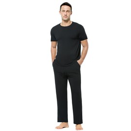 Casey Kevin Mens Loungewear Short Sleeve Pyjamas Set Soft Breathable Top Bottom Sleepwear Black-CK3502