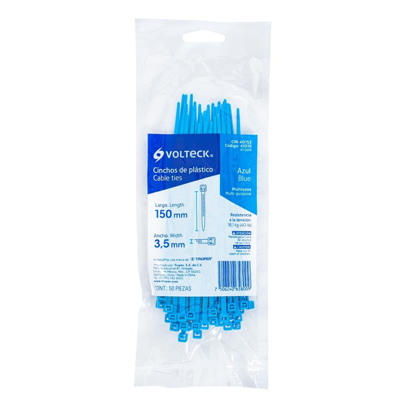 Volteck Cincho plástico azul 40 lb, 15 cm bolsa con