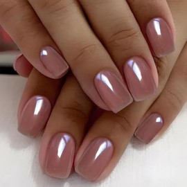 Curvlife Press on Nails Acrylic Fake Nails with Design Full Cover False Nails for Women Reusable Nail Kit with Nail Glue Adhesive Tabs Nail File (Pink glitter, Short)