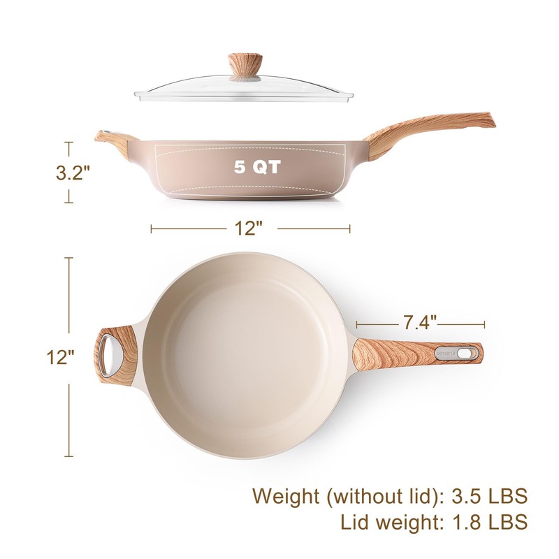 SENSARTE Ceramic Nonstick Frying Pan Skillet with Lid, 12 Inch
