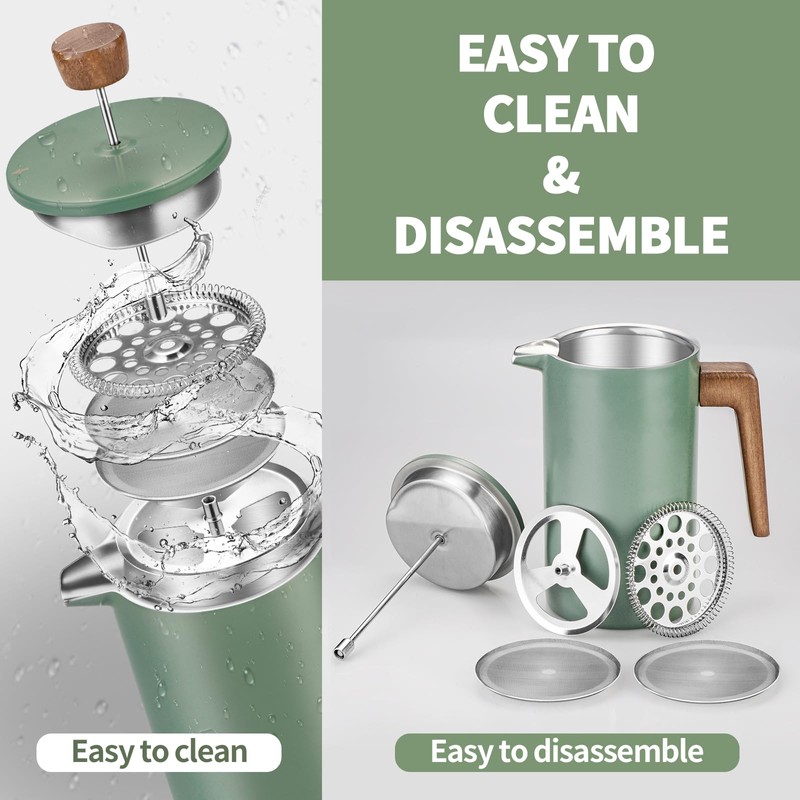 French Press Coffee Maker, 34oz Stainless Steel Green Coffee Press