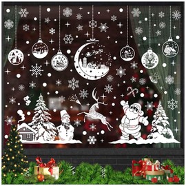 AWAVM 260pcs Christmas Window Stickers Electrostatic Window Stickers White Christmas Window Decorations Double-Sided Window Stickers Reusable