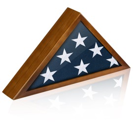 Flag Case for Burial Flag, 3' x 5' Funeral Flag Display Case Brown Wood Memorial Flag Shadow Box for Military Veterans with Acrylic Covered and Wall Mounted