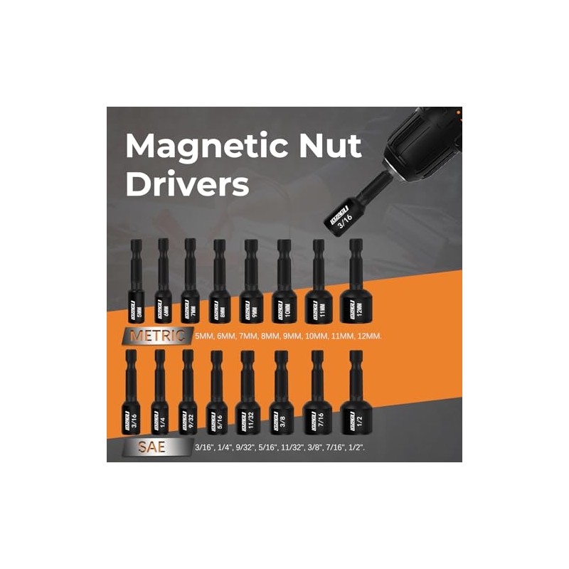 17PCS Magnetic Nut Driver Set | SAE and Metric |