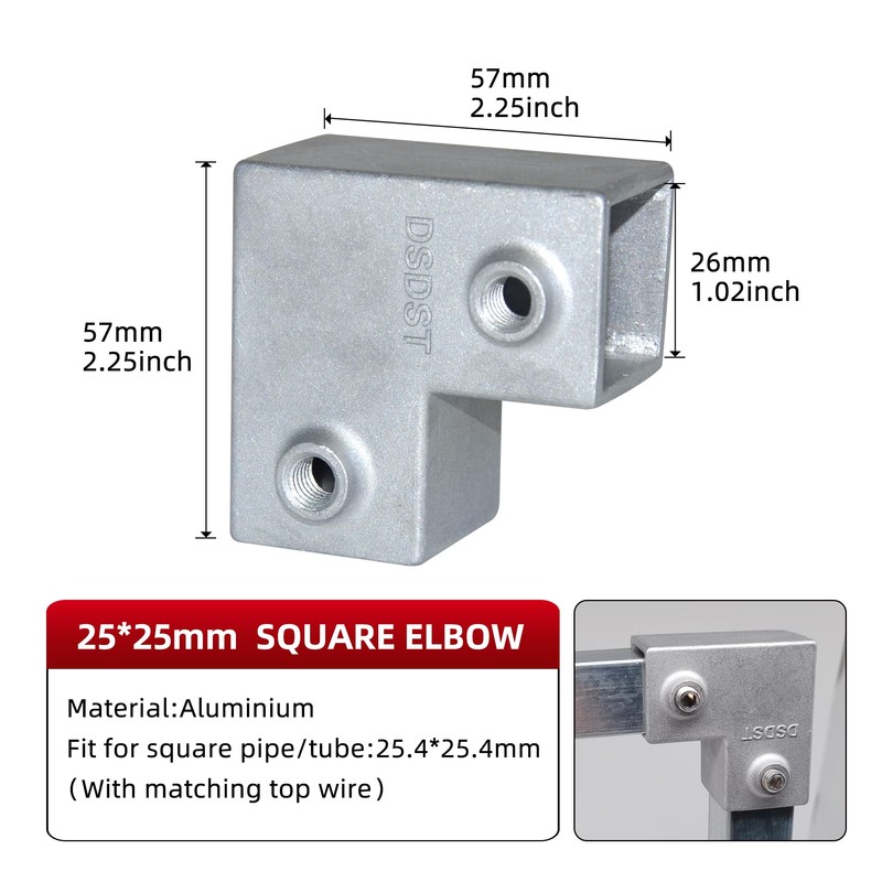 10 Pack 1" X 1" Square Tube Fittings-2 Way Connector,