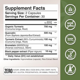 Gade Nutrition Turmeric Quercetin with Bromelain Supplement | Turmeric Supplement with Quercetin 500mg Capsules for Immune Support, Allergy Relief, Joint Support (60 Count (Pack of 1))