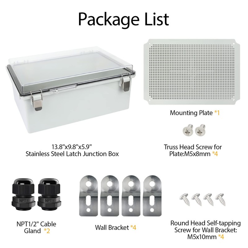 LeMotech Electrical Box, IP67 Waterproof Hinged Clear Cover Stainless Steel