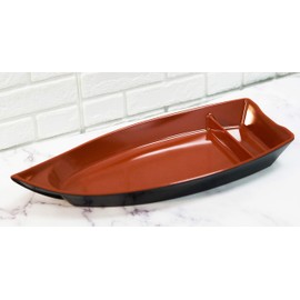 Ebros Japanese Cuisine Traditional Red Sushi Boat Serving Plate 15" Long Restaurant Grade Plastic Lacquer Oriental Culture Omakase Sashimi Platter Dinnerware Party Hosting Display Boat (2)