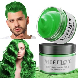 4.23 oz Grünu Temporary Hair Dye, Green Instant Hair Cream Mud, Natural Hair Colour Hairstyle Pomade, Unisex Styling Hair Tone Wax, 120 g Hair Wax for Party, Cosplay, Halloween, Christmas