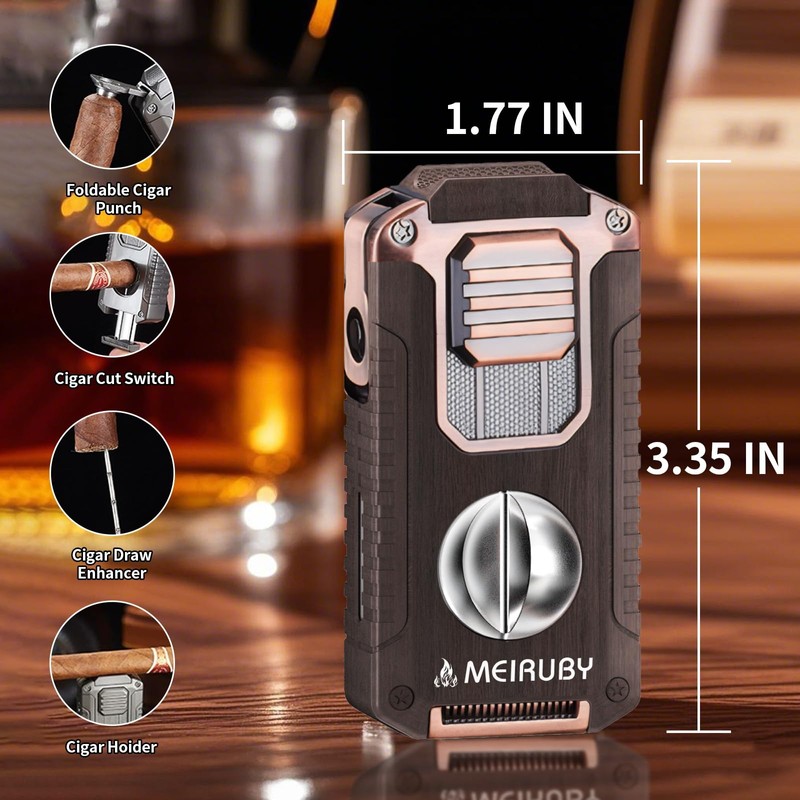 MEIRUBY 5-in-1 Butane Torch Lighter, Refillable Jet Flame Cigar Lighter