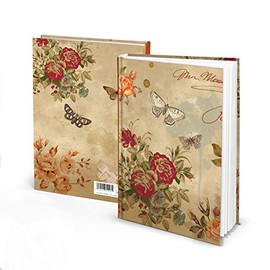 Vintage Nostalgia in Brown Beige Red Floral with Rose Flower and Butterfly Book A5 Plain Notebook with 136 Pages Hard Cover High Quality Journal Gift Book
