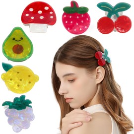 Bgffuy Fruit Hair Claw Clips for Women Girls, Funny Cherry Strawberry Hair Jaw Clip, Non Slip Bangs Hair Clamps Decoration Hair Accessories 6Pcs
