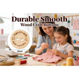 50pcs Wooden Handmade Buttons, Crafts Assorted Buttons Wooden Sewing Buttons for Sewing Clothing Accessories, DIY Crafting Projects Decorations 25mm Diameter (50)