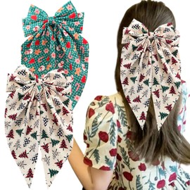 Christmas Hair Bows Clips 3 Pcs Xmas Tree Snowmen Gingerbread Man Design Christmas Hair Clips Non-Slip Big Long Tail Hair Ribbons Holiday Hair Accessories Gifts for Women Festival Party Decorations