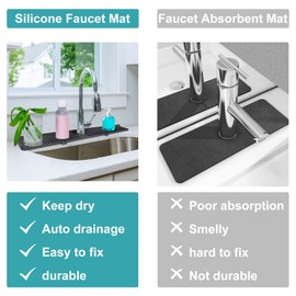 30 Inch Sink Splash Guard Mat, Faucet Mat Splash Catcher, Silicone Faucet Handle Drip Catcher Tray, Longer Sink Mat for Kitchen Dish Drying Mats Sponge Holder and Bathroom Countertop Protect(Black)