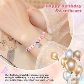 Vesmiga 12 Year Old Girl Gifts - Birthday Gift for Girls, Girl Birthday Presents, Pink Heart Zebra Jasper Bracelet with Number for Teenage Daughter Granddaughter Niece