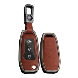 TECART flip remote Key Fob case Cover Fit for Ford F150 F250,FOCUS 3 Escort Kuga EVEREST FIESTA Mustang Edge MKV Fusion, Black Metal Frame-short-brown