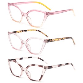 DXYXYO Cat Eye Reading Glasses for Women 2.5+, 3 Pack Anti Blue Light Computer Readers Stylish Retro with Spring Hinge, Pink leopard+pink+champagn