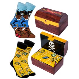 Rainbow Socks - Pirate Treasure Box Socks - Women's Men's Novelty Pirate Socks in Box - A Socks Gift for Pirate Fans in a Pirate Chest - 2 Pairs, Pirate Treasure