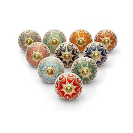Rasiya Art Drawer Knobs for Cupboards - Decorative Assorted Colorful Ceramic Dresser Pull Handle for Kitchen Cabinets Wardrobe Furniture Hardware - Multicolor - Pack of 10