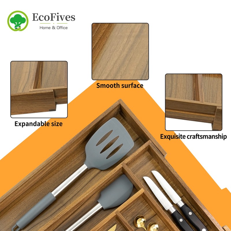 Luxury Acacia Kitchen Drawer Organizer - Silverware Organizer - Utensil