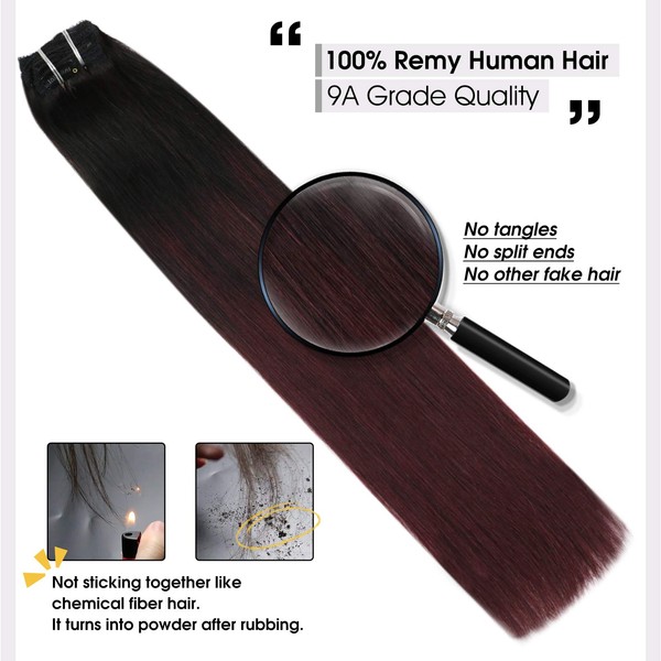Moresoo Clip Hair Extensions 16inch Burgundey Clip in Hair Extensions Double Weft Human Hair Extensions Clip in Full Head Hair Extensions Real Hair Extensions 7Pieces 120Grams