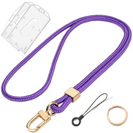 KOLZEMV Retractable Lanyard, 1 Set Includes - Lanyard Lanyard with Carabiner with Card Case, ID Holder, Roll Clip, Transparent ID Holders and Waterproof ID Sleeves (Purple)
