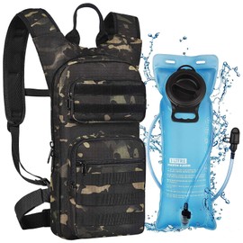 Wiserset Hydration Backpack with 3L TPU Bladder, Tactical Molle Backpack for Men and Women, Lightweight and Durable, Hydration Pack for Hiking, Cycling, Running and Climbing, Black Camo