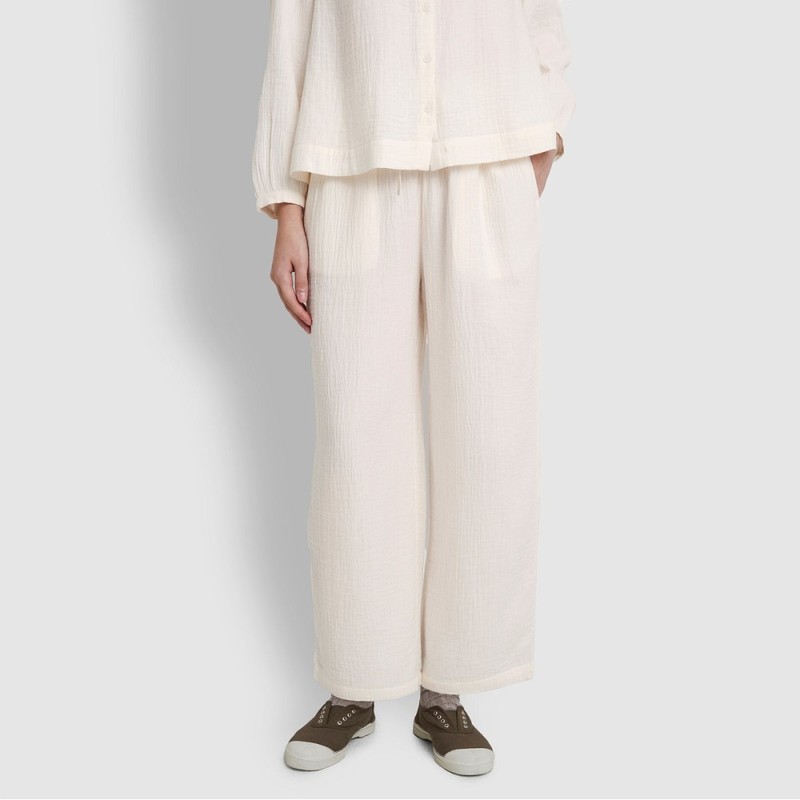 JAJU [JAJU] Women's Double Gauze Shirring Pajama Pants_Ivory