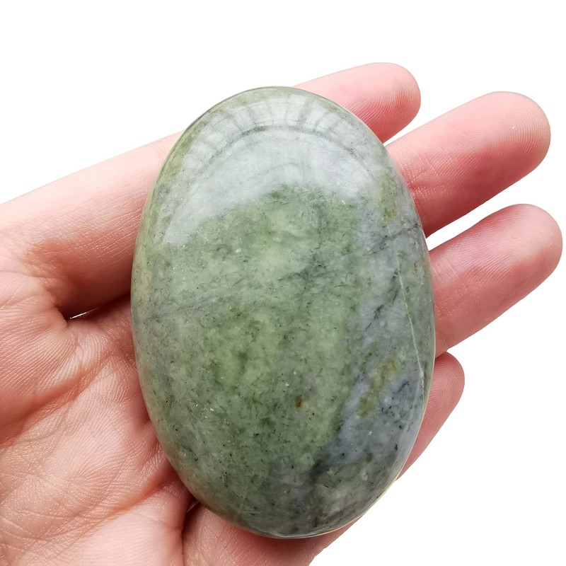 Lovionus89 Green Jade Polished Stones, Oval Palm Pocket, Healing Crystal