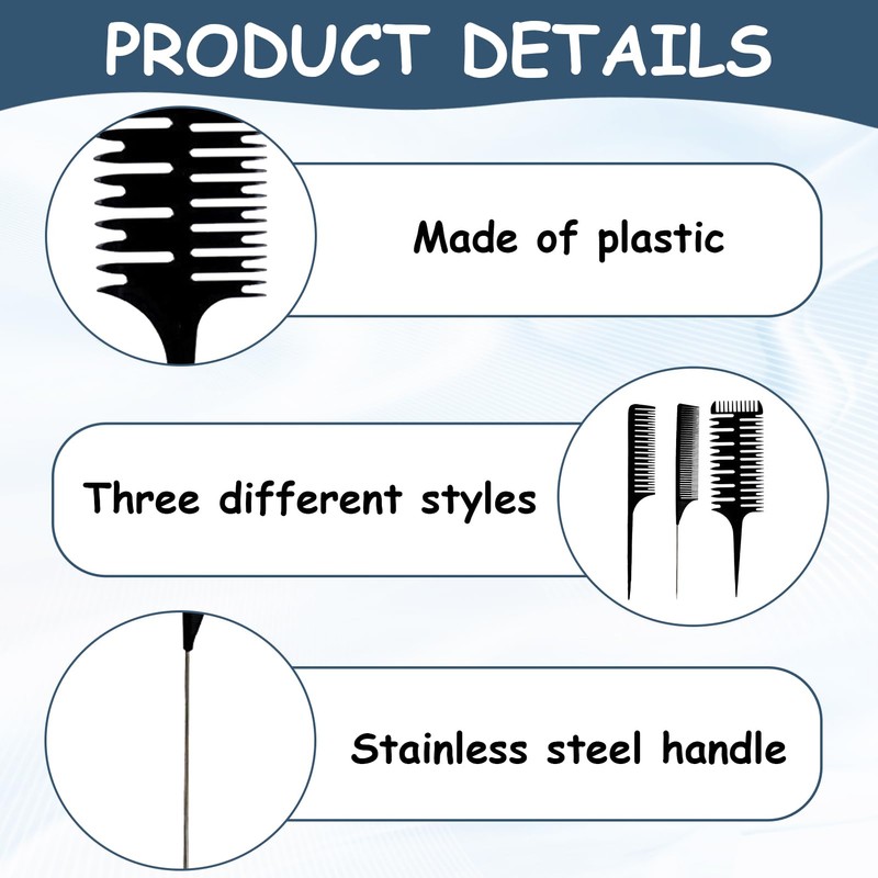 Pack of 3 Hair Comb for Precise Colouring and Styling