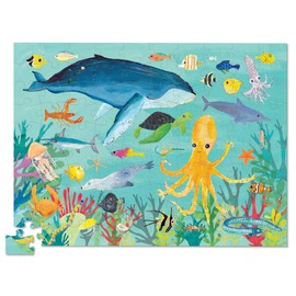 Crocodile Creek 100-Piece Jigsaw Puzzle for Kids Ages 5 and Up - Fun and Educational Table or Floor Puzzles - Storage Canister with Handle - Ocean Animals - 14” x 19” Finished