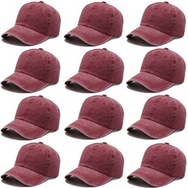 12Pieces Vintage Washed Baseball Caps for Women Men Distressed Twill Adjustable Dads Hats Unisex Style (Burgundy)