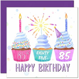 85th Birthday Card for Women Cute Cupcake Birthday Card for 85 Year old Woman Ladies Grandma Nan Mum Aunt Nan Friend Sister Eighty Five Eighty Fifth Nanny