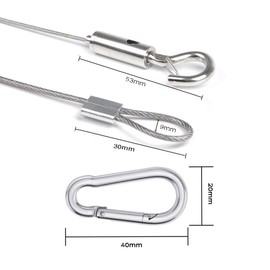 HONGCI 2 Set 1.5mm*2m Adjustable Picture Hanging Wire With 2 Crimp Tube&2 M4 Spring hook) Heavy Duty Stainless Steel Wire Rope for Hanging Picture Frames,Light/Lamp Hardware,Hold Up to 30 KG