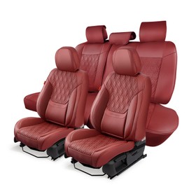 Car Seat Covers Full Set, Breathable Leather Automotive Front and Rear Seat Covers, Car Seat Protectors Full Set,Universal Automotive Vehicle Seat Cover for Most Sedan SUV Pick-up Trucks, Wine Red