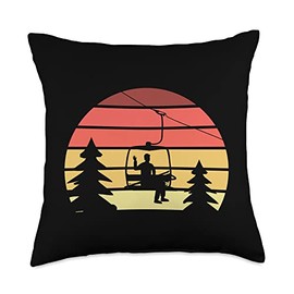 Vintage Skier Winter Sports Holiday Retro Ski Chairlift Skiers Vacation Throw Pillow, 18x18, Multicolor