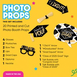 Big Dot of Happiness Hello College 2025 Graduation Photo Booth Props Kit, Graduation Party Supplies, Class of 2025 Grad Party Decorations, 20 Count