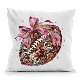 Football Pillow Covers - 18x18, Room Decor, Mom Gifts, Trendy Retro Bow Rugby Ball Design