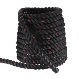 MECCANIXITY Battle Rope 50ft x 1.5 Inch Polyester Workout Rope Heavy Fitness Exercise Rope for Strength Training Home Gym Muscle Building, Black Red